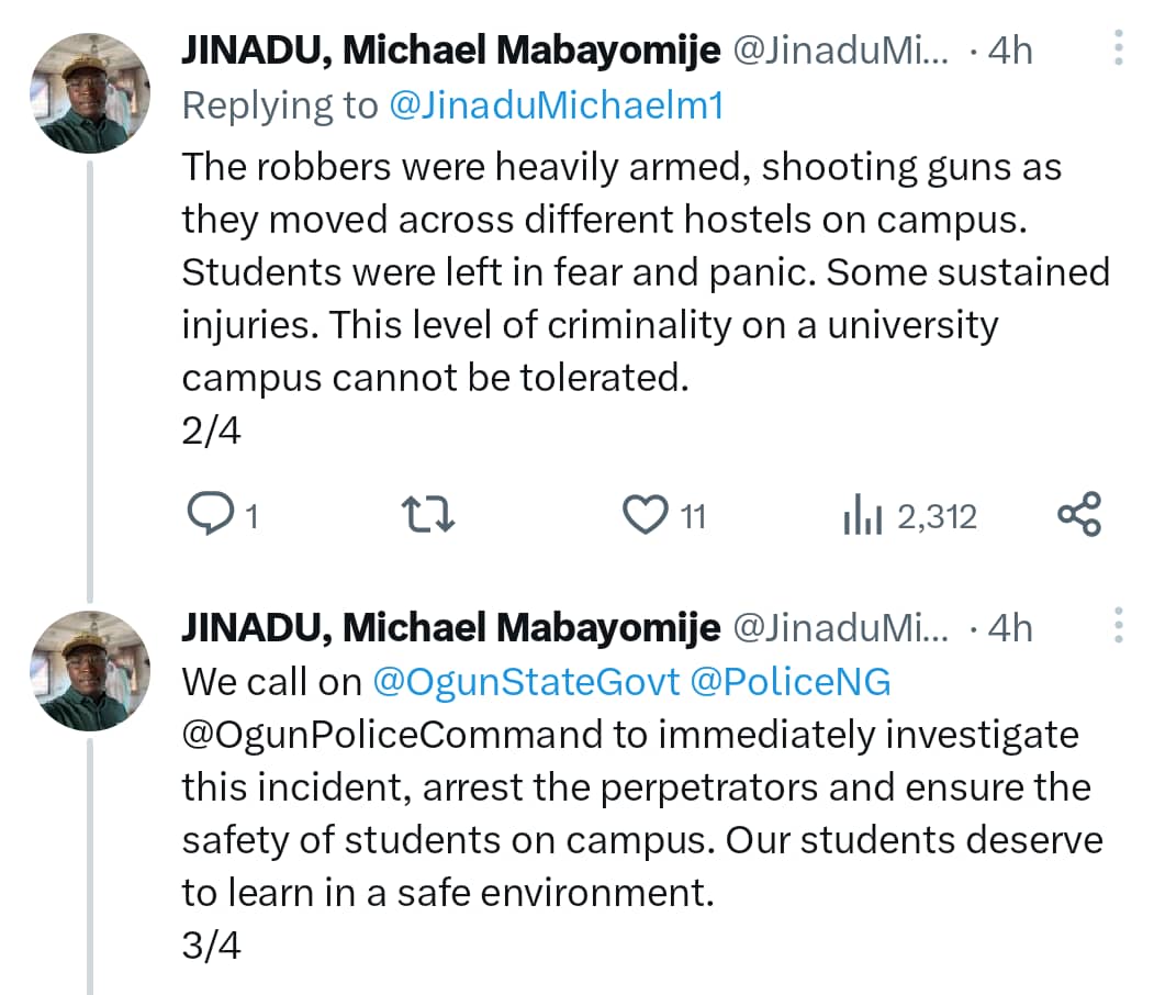 Armed robbers allegedly invade OOU Ibogun campus hostels, shoot sporadically, injure students